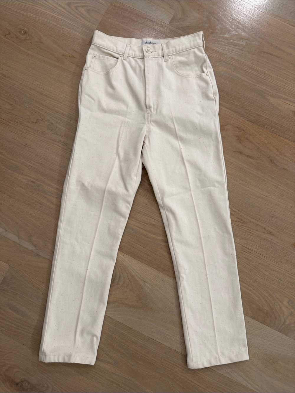 Max Mara High Rise Straight Leg Jeans Ecru Flecked Cotton US 4 IT 38